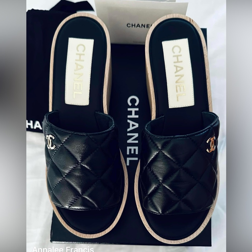 CHANEL Mule Wedge Sandals